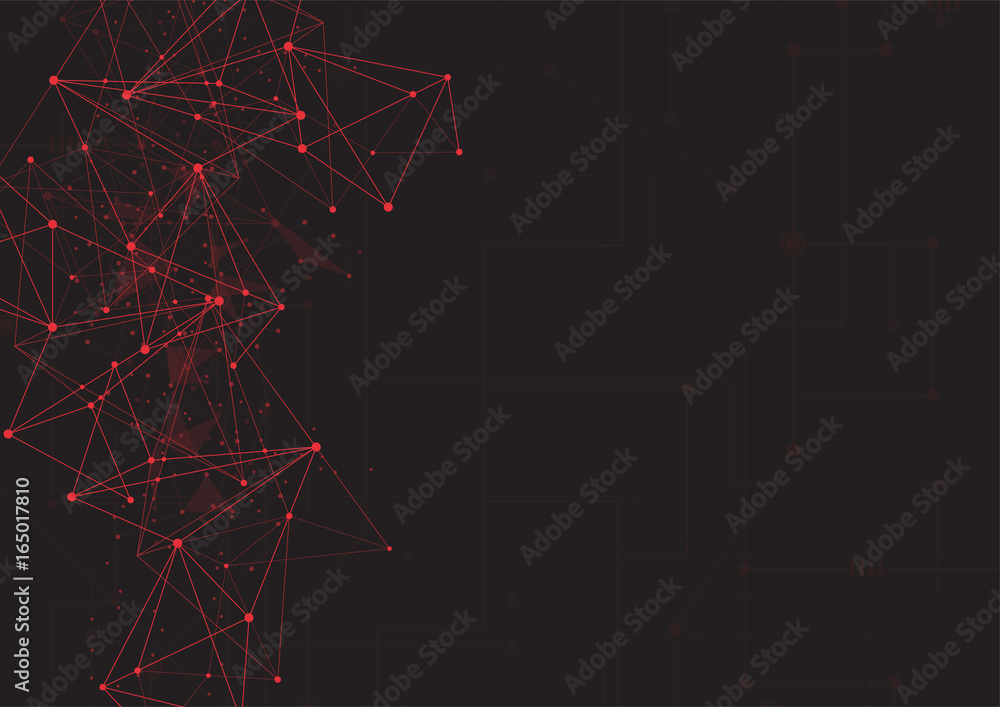 Poster red abstract polygonal space low poly background with connecting dots and lines. connection structur