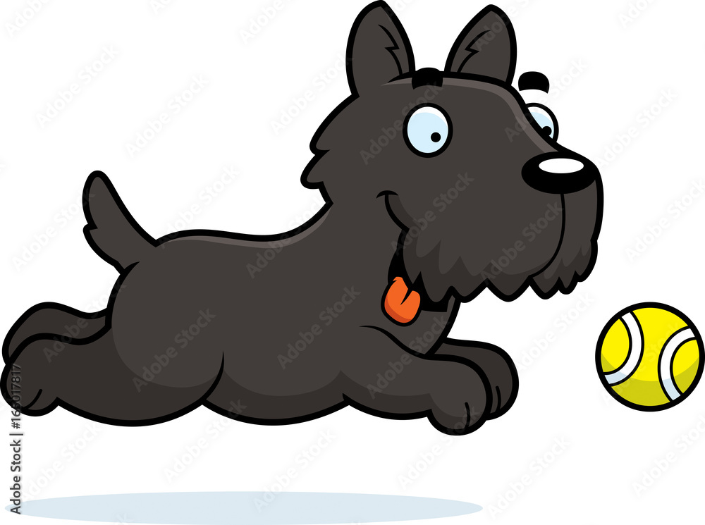 Sticker cartoon scottie chasing ball