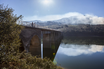 La Pesga bridge over Gabriel y Galan Reservoir waters, Spain