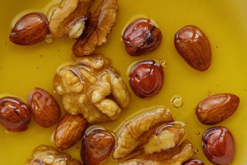 Delicious honey with walnuts and hazelnuts