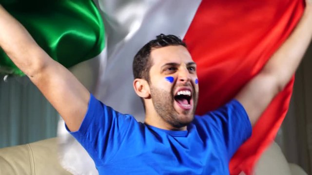 Italian Guy Celebrating with Italy Flag