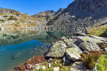 Naklejka na ściany i meble Panorama of lake with clear waters, Rila Mountain, Bulgaria