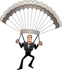 Cartoon Spy in Tuxedo Parachuting