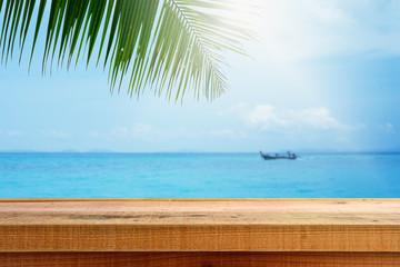 Empty wooden and beach background.