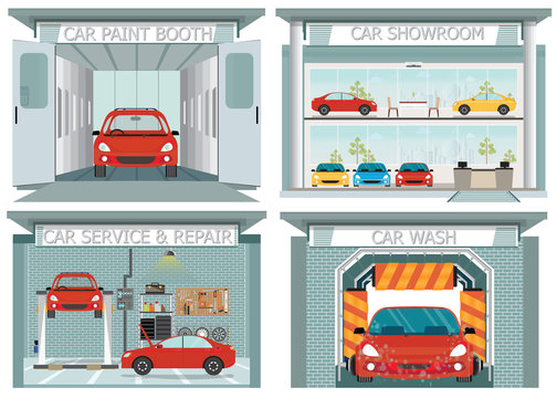 Set of car service station.