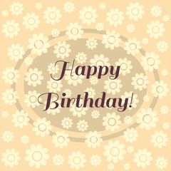 Happy Birthday card. Square pastel background with flowers and frame. Text "Happy Birthday!"