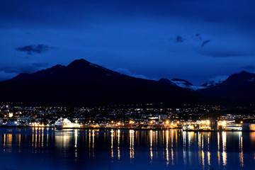 Akureyri in a night view, iceland

