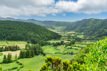 Sunny view over Sete Cidades valley, Sao Miguel, Azores, Portugal