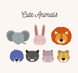 Obraz premium white background with set color face cute animals vector illustration