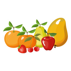 white background of realistic colorful tropical fruits vector illustration