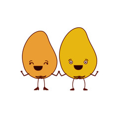 white background with pair of mango fruits caricature vector illustration