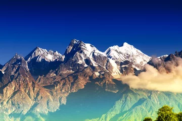 Papier Peint photo Kangchenjunga From left - Mount South Kabru , Mount North Kabru and Mount Talung - Sikkim, India