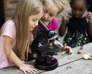 Students are using microscope for education - Powered by Adobe