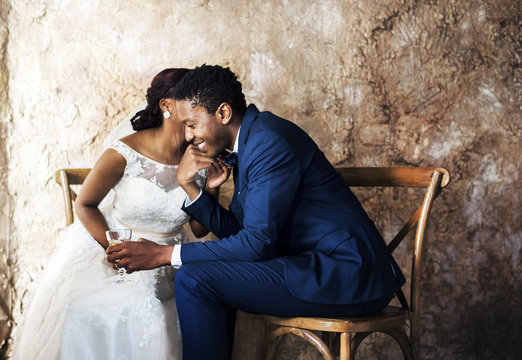 Newlywed African Descent Couple Wedding Celebration