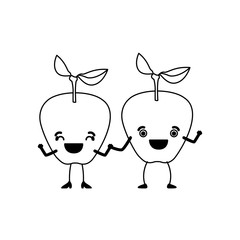 white background of monochrome pair of apple fruits caricature vector illustration