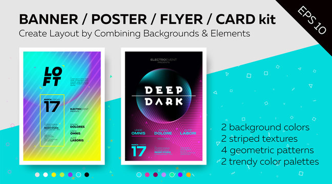 Bright Vector Template with Text Grid. Trendy Geometric Patterns, Colourful Background. Applicable for Banner, Poster, Flyer, Card.