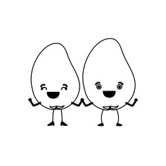 white background of monochrome pair of mango fruits caricature vector illustration