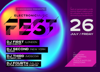 Bright Festival Poster. Electronic Music Cover for Summer DJ Fest or Club Party Flyer.