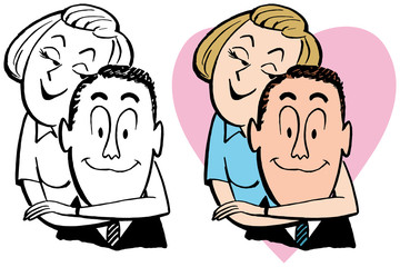 A happy couple in a loving embrace.