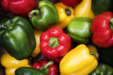 Closeup of various bell peppers