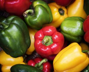 Closeup of various bell peppers