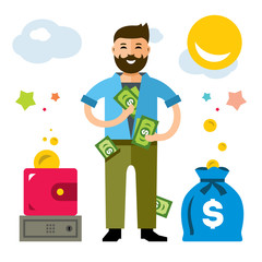Vector Rich Man. Flat style colorful Cartoon illustration.