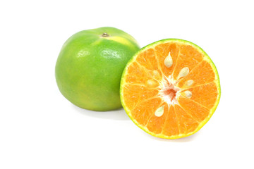 Tangerine or Mandarin Orange half cut on a white background with clipping path