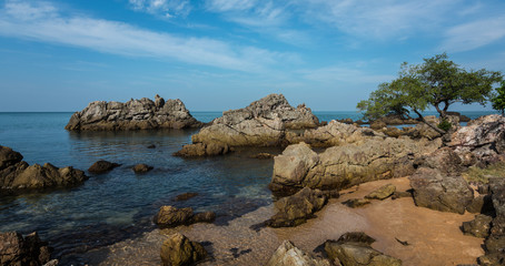 Fototapeta na wymiar Large rocks in the sea near the coast on sunny day, Chanthaburi , THAILAND.