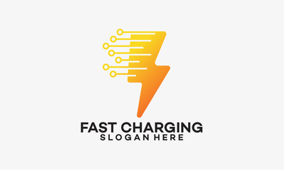 Fast Charging Logo Template with Thunder symbol