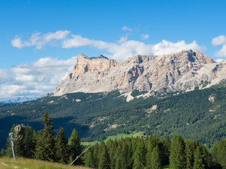 Fantastic landscape on the Dolomites. View on Sas Crusc, and Lavarela picks. Alta Badia, Sud Tirol, Italy