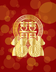 Chinese Double Happiness Koi Fish Red background