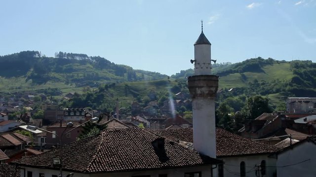 City of Novi Pazar and Mosque,side view from above 