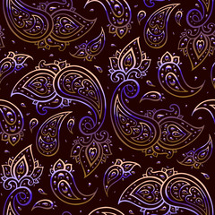 Paisley Beautiful golden seamless background.