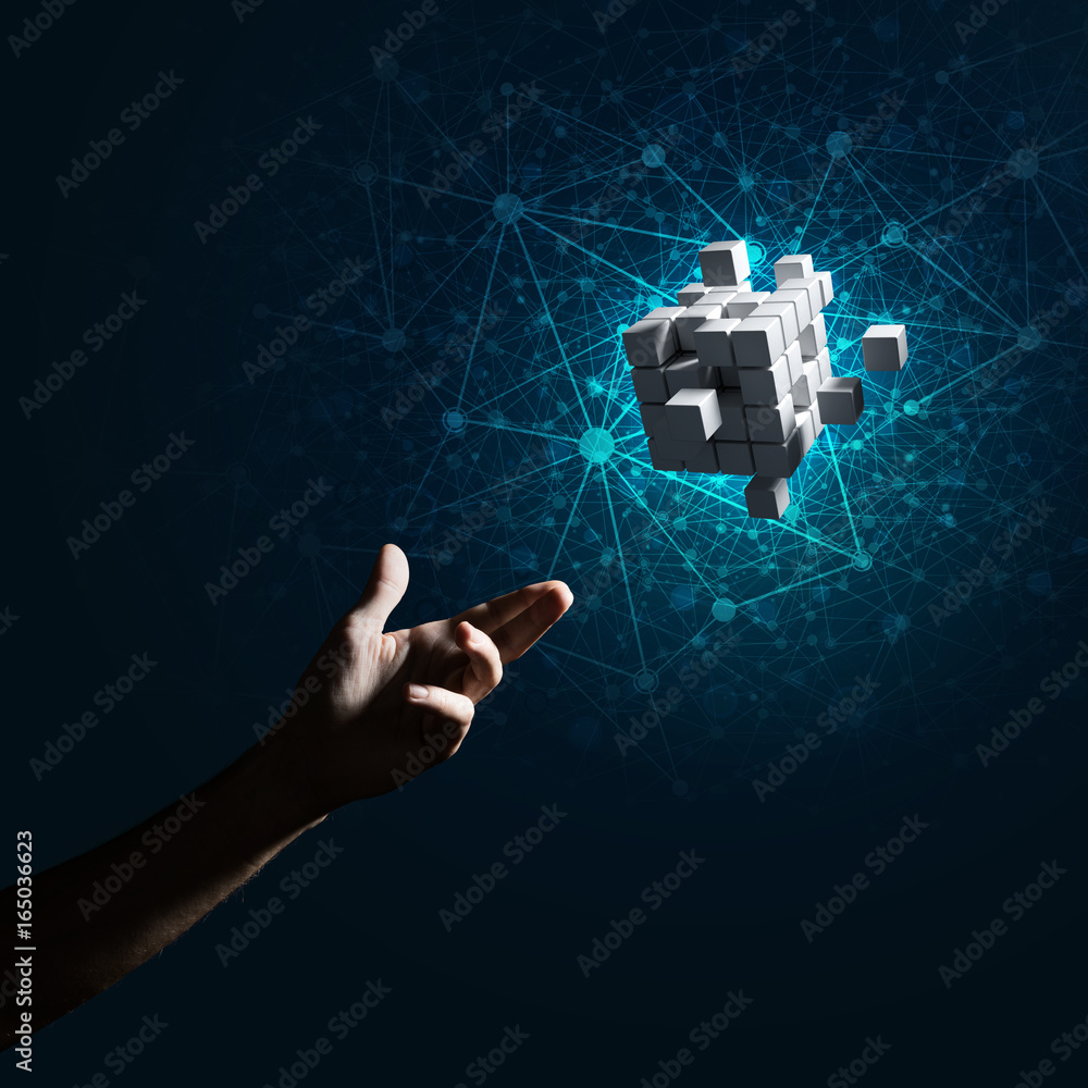 Poster idea of new technologies and integration presented by cube figure