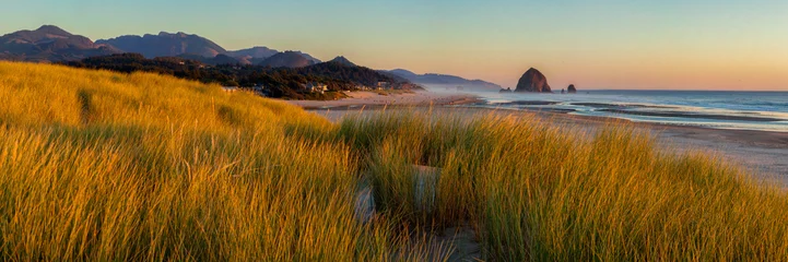 Fototapeten Blick nach Süden zum Cannon Beach und Haystack Rock in Cannon Beach, Oregon © Tom Nevesely