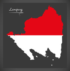 Lampung Indonesia map with Indonesian national flag illustration