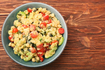 Chickpeas lentils avocado tomato cucumber salad