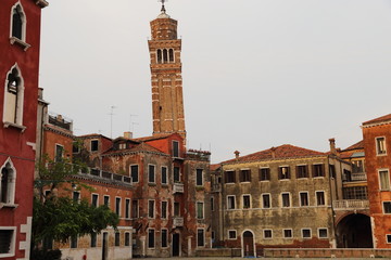 colorful houses and street view in Venice, Italy