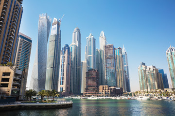Fototapeta na wymiar Skyscrapers In Dubai Marina