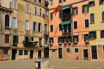 Fototapeta na wymiar colorful houses and street view in Venice, Italy