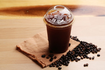 Ice americano , Black coffee and coffee beans