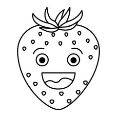 white background with monochrome silhouette of smiling cartoon strawberry fruit vector illustration