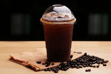 Ice americano , Black coffee and coffee beans