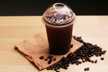 Ice americano , Black coffee and coffee beans