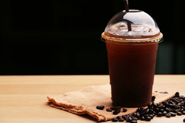 Ice americano , Black coffee and coffee beans