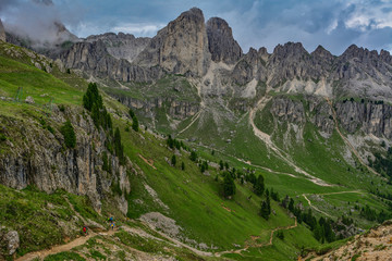 Italy South Tyrol Dolomites Rosengarten mountain range hikers