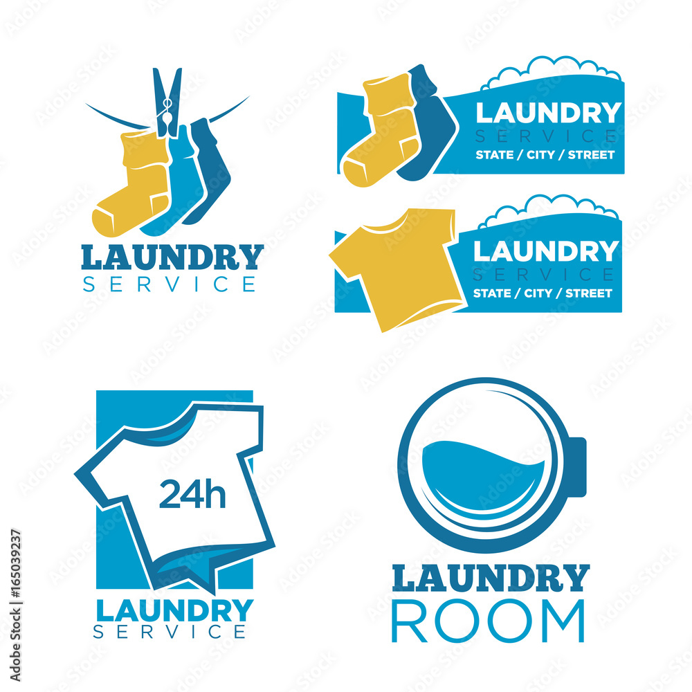 Canvas Prints 24h laundry room service isolated promotional emblems set