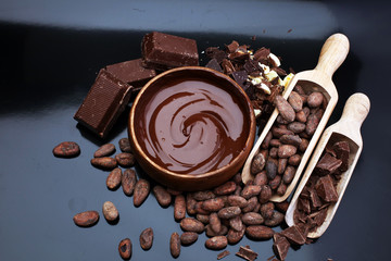 Melting chocolate / melted chocolate/ chocolate swirl/ stack/ chips
