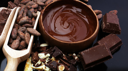 Melting chocolate / melted chocolate/ chocolate swirl/ stack/ chips