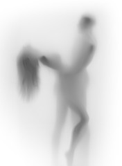 Beautiful body silhouettes, lover couple together, dance